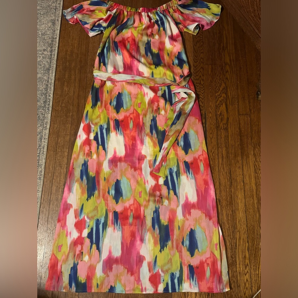 Beautiful Trina Turk Maxi Dress Off Shoulder Multicolored Sz Medium